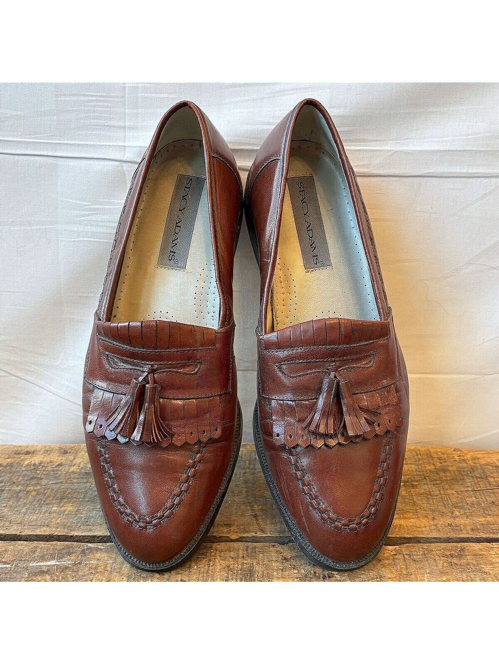 Stacy Adams Men's Tassel Loafers Size 10 Brown Leather Kiltie Fringe Dress Shoes